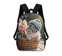 sinyumoney Cute Bunny in Basket with Flowers School Bags School Secondary High School College Backpack Travel for Girl, Teen Girls 17inch