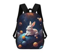 sinyumoney Cute Bunny in The Space Backpack with Pocket 3D Printed Backpacks, Travel Rucksacks Book Bags Kids School Bag 17inch