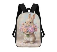 sinyumoney Cute Bunny with Flowers Backpack School Lightweight Schoolbag Dayback Bookbag College for Girl, Teen Girls 17inch
