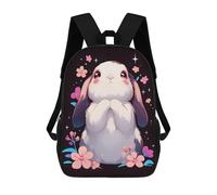 sinyumoney Cute Bunny with Flowers School Backpack Large Lightweight Casual Backpack for Boys/Girls/Teenagers 17inch
