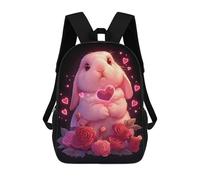 sinyumoney Cute Bunny with Heart & Roses Backpack 3D Printed Children's School Backpack Kids Travel Backpacks High Capacity Book Bags Children's Backpack Rucksack 17inch