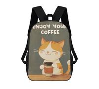 sinyumoney Cute Cartoon Cat Coffee Backpack with Pocket 3D Printed Backpacks, Travel Rucksacks Book Bags Kids School Bag 17inch