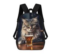 sinyumoney Cute Cat And A Beer Backpack School Bag Lightweight Airport College Students Back Pack for Men, Women & Teenage Boys 17inch