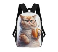 sinyumoney Cute Cat And Espresso Backpacks Children's Backpacks School Bag 3D Printed Children's School Backpack Fashion Travel Backpacks for Kids Elementary Middle School 17inch