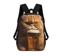 sinyumoney Cute Cat Drinking Beer 3D Printed Children's School Backpack for Kids High Capacity Travel Rucksacks Book Bags Kids School Bag Back Pack 17inch