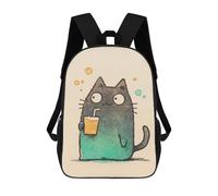 sinyumoney Cute Cat Drinking Juice Backpack School Bag Lightweight Airport College Students Back Pack for Men/Women 17inch