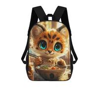 sinyumoney Cute Cat Eating Ramen 3D Printed Children's School Backpack for Kids High Capacity Travel Rucksacks Book Bags Kids School Bag Back Pack 17inch