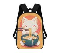 sinyumoney Cute Cat Eating Ramen Backpack School Lightweight Casual Daypack School Backpacks for Men, Women & Teenage Boys 17inch