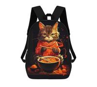 sinyumoney Cute Cat Eating Ramen Backpacks 3D Printed Kids School Backpack Outdoor Casual Daypack Fashion Casual Children Backpacks Cute Travel Bags 17inch