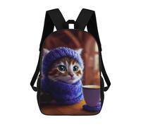 sinyumoney Cute Cat in Blue Knit Hoodie Children's School Backpack Fashion Casual Children's Backpacks 3D Printed School Bags Boy Large Backpack 17inch