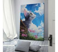 sinyumoney Cute Cat Look at The Sky Art Work for Home Walls Wall Decor Ready to Hang for Bathroom Toilet Decor Large Canvas Wall Art for Living Room 12x18inch(30x45cm)