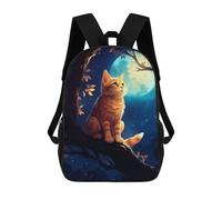 sinyumoney Cute Cat Looking at Moon Children's School Backpack Fashion Casual 17inch 3D Printed School Bags Boy School Backpack Large Backpack