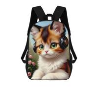 sinyumoney Cute Cat with Headphones Rucksack Large Lightweight Casual Backpack for Campus Outdoor Travel Sports 17inch
