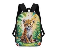 sinyumoney Cute Cheetah Cub in Jungle Watercolor Backpacks Kids School Backpack School Bag 3D Printed Fashion School Bags for Boys Elementary And Middle School Students 17inch