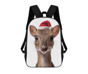 sinyumoney Cute Chevrotain with Santa Hat Backpack School Fashion Stationery Backpack Waterproof Casual Daypacks for Men, Women & Teenage Boys 17inch