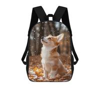 sinyumoney Cute Corgi Puppy in Autumn Leaves Children's 17 Inch School Backpack 3D Printed Cool Knapsack for Kids Travel Rucksacks Book Bags Kids School Bag
