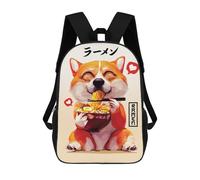sinyumoney Cute Corgi Ramen 3D Printed Children's School Backpack for Kids High Capacity Travel Rucksacks Book Bags Kids School Bag Back Pack 17inch