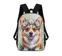 sinyumoney Cute Corgi with Flower Crown Watercolor 3D Printed Kids Backpacks Boys Fashion School Bag Travel Backpacks School Bags for Boys Elementary School Students 17inch