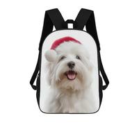 sinyumoney Cute Coton De Tulear Dog with Santa Hat Backpack School Bag Water Resistant School Bag Business Backpack - Perfect for Travel, Work And Daily Use 17inch