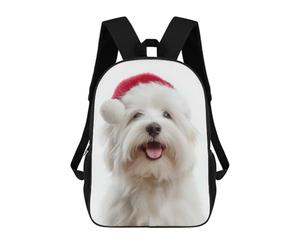 sinyumoney Cute Coton De Tulear Dog with Santa Hat Backpack School Bag Water Resistant School Bag Business Backpack - Perfect for Travel, Work And Daily Use 17inch