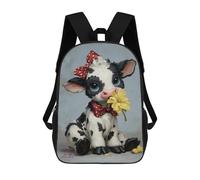 sinyumoney Cute Cow with Flower Backpack School Bag Lightweight Airport College Students Back Pack for School/Work/Travel 17inch