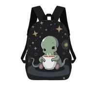 sinyumoney Cute Cthulhu with Coffee Backpack School Water Resistant Travel Backpack Computer Bag for School/Work/Travel 17inch
