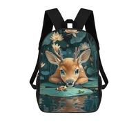 sinyumoney Cute Deer And Frogs in Pond School Bags Daypacks Business Backpack Water Resistant Bookbag for School/Work/Travel 17inch