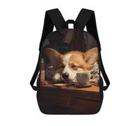 sinyumoney Cute Dog Corgi Coffee Cozy School Bag 3D Printed 17inch Backpacks Fashion Kids School Backpack Rucksacks for Boys Elementary And Middle School Students