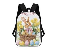 sinyumoney Cute Easter Bunny Basket School Backpack School Bags for Girls Boys Backpack with Pocket Fashion School Bag Kids Backpack 17inch