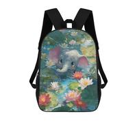 sinyumoney Cute Elephant in Lotus Pond School Bag Backpack Teen Schoolbag 3D Printing Adjustable Schoolbag Fashion Pocket Bag for Kids Boys Girls Students And Teenagers Fans 17inch