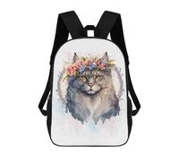 sinyumoney Cute Floral Siberian Cat Backpack School Lightweight Airport College Students Back Pack for Campus Outdoor Travel Sports 17inch