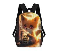 sinyumoney Cute Fox Drinking Boba Tea Rucksack Large School Backpack for Boys - Perfect for Travel, Work And Daily Use 17inch