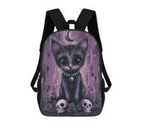 sinyumoney Cute Gothic Kitten with Skulls School Bag 3D Printed 17inch Backpacks Fashion Kids School Backpack Rucksacks for Boys Elementary And Middle School Students