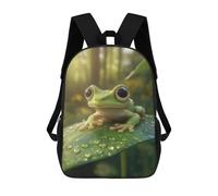 sinyumoney Cute Green Frog on Leaf Backpack School Bag Rucksack for Girls Boys Backpacks Large Capacity Kids Back Pack Lightweight School Bags for Children Students 17inch