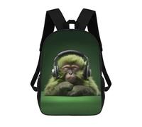 sinyumoney Cute Headphones Monkey Backpack 3D Printed Children's School Backpack for Kids High Capacity Travel Rucksacks Book Bags Kids School Bag Back Pack 17inch