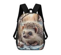 sinyumoney Cute Hedgehog in Winter Scene Children's Backpack, 17 Inch 3D Printed School Backpack, Backpack Cartoon Adjustable School Bag for Primary School