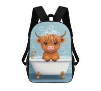 sinyumoney Cute Highland Cow in Bathtub Children's School Backpack Fashion Casual Children's Backpacks 3D Printed School Bags Boy Large Backpack 17inch