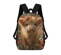 sinyumoney Cute Highland Cow in Flowers School Backpack Water Resistant Travel Backpack Computer Bag for Men, Women & Teenage Boys 17inch