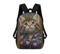 sinyumoney Cute Kitten in Heart Jacket-1 Backpack 3D Print Kids Bag Elementary Students Daypack Lightweight School Bag for Children Girls Boys Nursery Lunch Pack 17inch