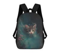 sinyumoney Cute Kitten in Teal Backpacks Kids Student Schoolbag,3D Printed Backpacks,Elementary And Middle School Students Backpacks for Boys Girls 17inch