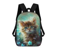 sinyumoney Cute Kitten with Flowers School Bags School Secondary High School College Backpack Travel for Boys/Girls/Teenagers 17inch