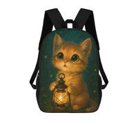 sinyumoney Cute Kitten with Lantern in Forest Backpacks 3D Printed Kids School Backpack School Bag Fashion Rucksacks for Boys Elementary And Middle School Students 17inch