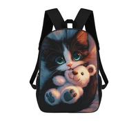 sinyumoney Cute Kitten with Teddy Bear Backpack School Bag Water Resistant School Bag Business Backpack - Perfect for Travel, Work And Daily Use 17inch