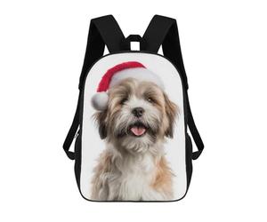 sinyumoney Cute Lhasa Apso Dog Wearing Santa Hat Backpack School Bag School Secondary High School College Backpack Travel for Boys/Girls/Teenagers 17inch