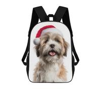 sinyumoney Cute Lhasa Apso Dog Wearing Santa Hat Children's Backpacks School Backpack 3D Printed for Kids Travel Rucksacks Book Bags Kids 17inch School Bag