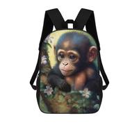 sinyumoney Cute Little Chimp 17 Inch School Bag Backpack Teen Schoolbag 3D Printing Adjustable Schoolbag Fashion Pocket Bag for Kids Boys Girls Students