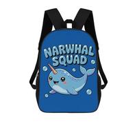sinyumoney Cute Narwhal Squad Cartoon Illustration Backpack School Bag Backpack For Girls Boys Backpacks Large Capacity Kids Backpack Lightweight School Bags For Kids Students 17inch