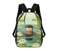 sinyumoney Cute Otter in Water Lily Pond Children's Backpack, 3D Printed School Backpack, Backpack for Boys Girls, Adjustable School Bag for Primary School 17inch