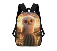 sinyumoney Cute Owl on Cactus Children's Backpacks School 3D Printed Bag Bookbag for Kids Travel Rucksacks Boy Girl Book Bags Kids School Bag 17inch