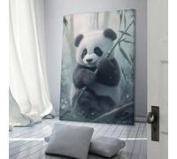 sinyumoney Cute Panda with Bamboo Shoot Canvas Artwork for Wall Cute Room Decor Ready to Hang Wall Pictures 12x18inch(30x45cm)